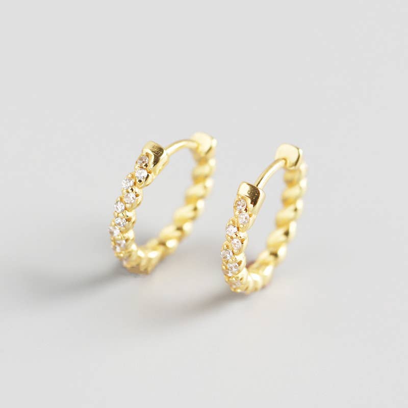 Paved Hoop Earrings (Silver or Gold)