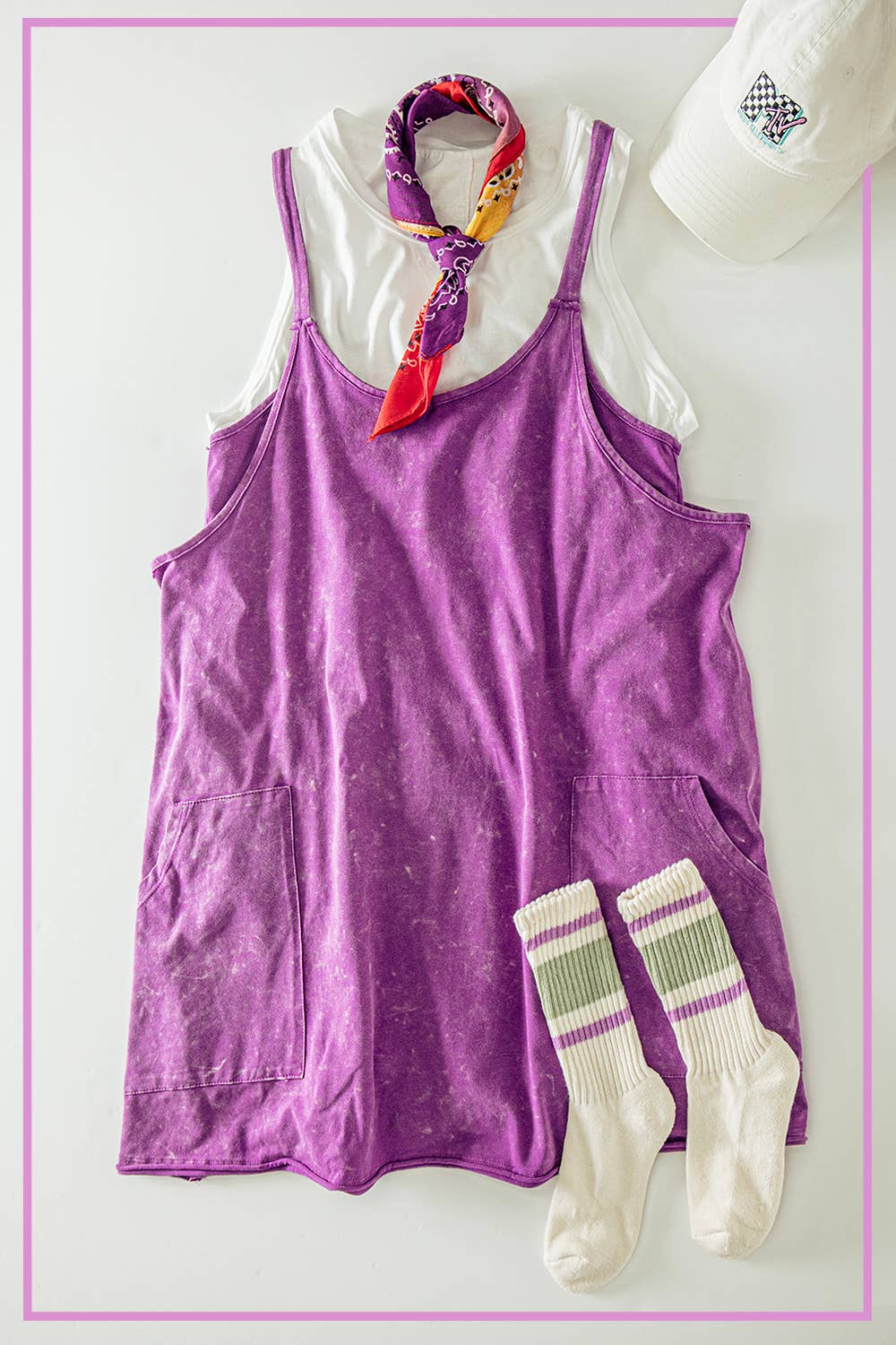Mineral Washed Mini Dress w/ Shorts Inside 