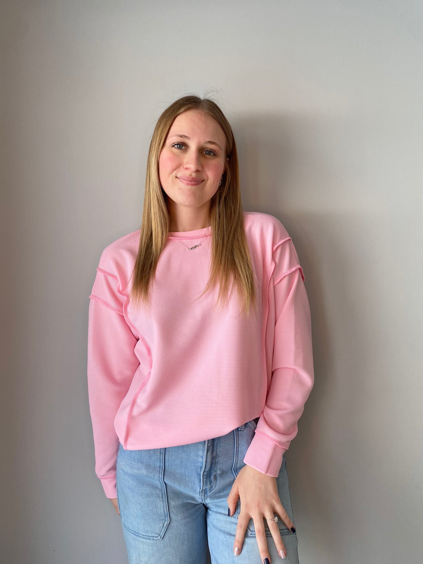 Ribbed Exposed Seam Long-Sleeve