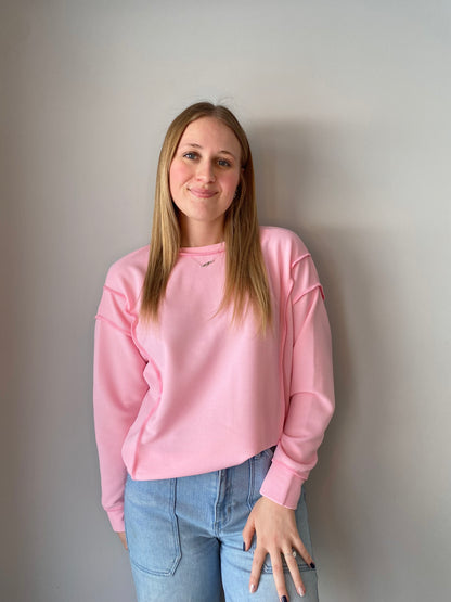 Ribbed Exposed Seam Long-Sleeve