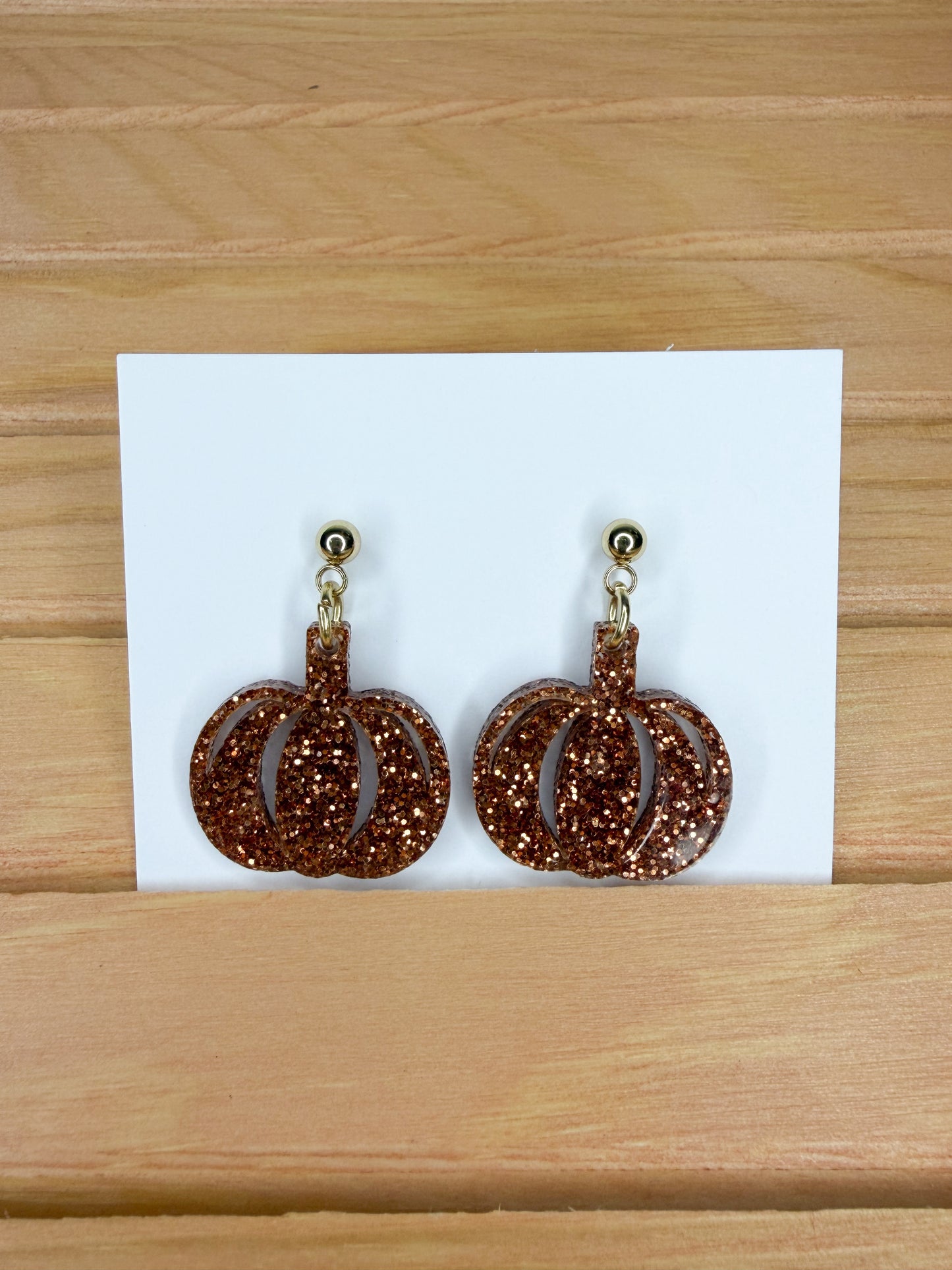 Glitter Orange Pumpkin Dangle Earrings