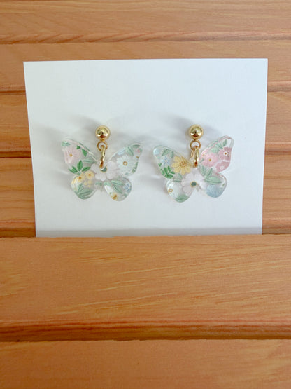 Floral Butterfly Dangle Earrings
