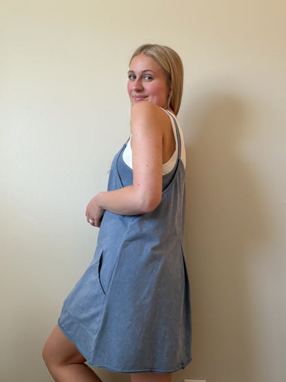 Mineral Washed Mini Dress w/ Shorts Inside 