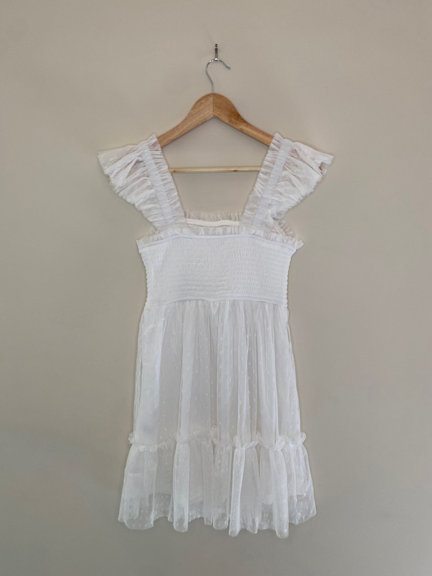 Polka Dot Chiffon Smocked Ruffle Detail Mini Dress