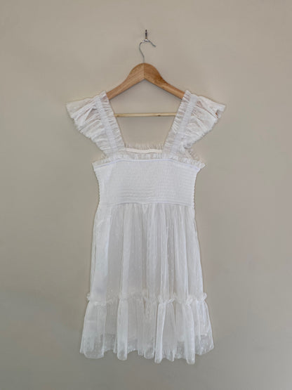 Polka Dot Chiffon Smocked Ruffle Detail Mini Dress