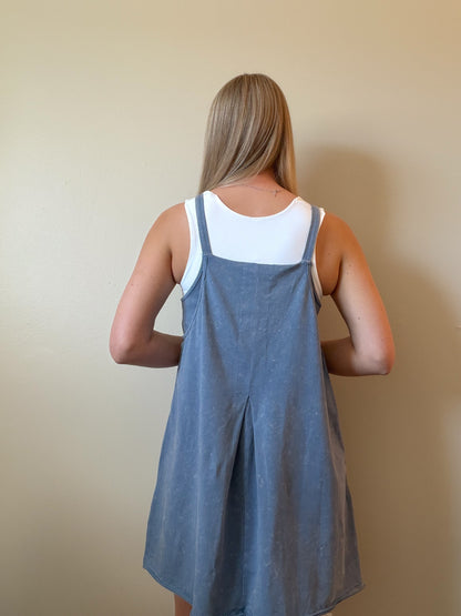 Mineral Washed Mini Dress w/ Shorts Inside 
