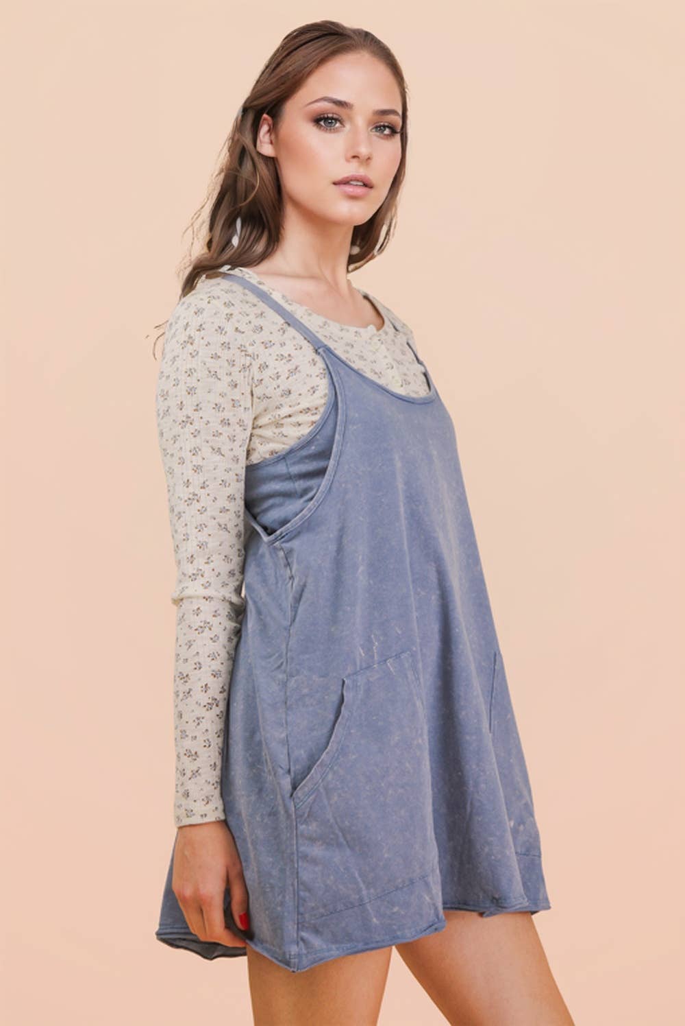 Mineral Washed Mini Dress w/ Shorts Inside 