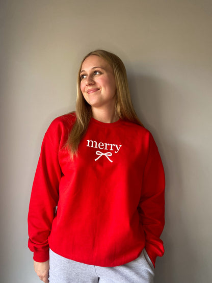 Merry Bow Christmas Crew Neck