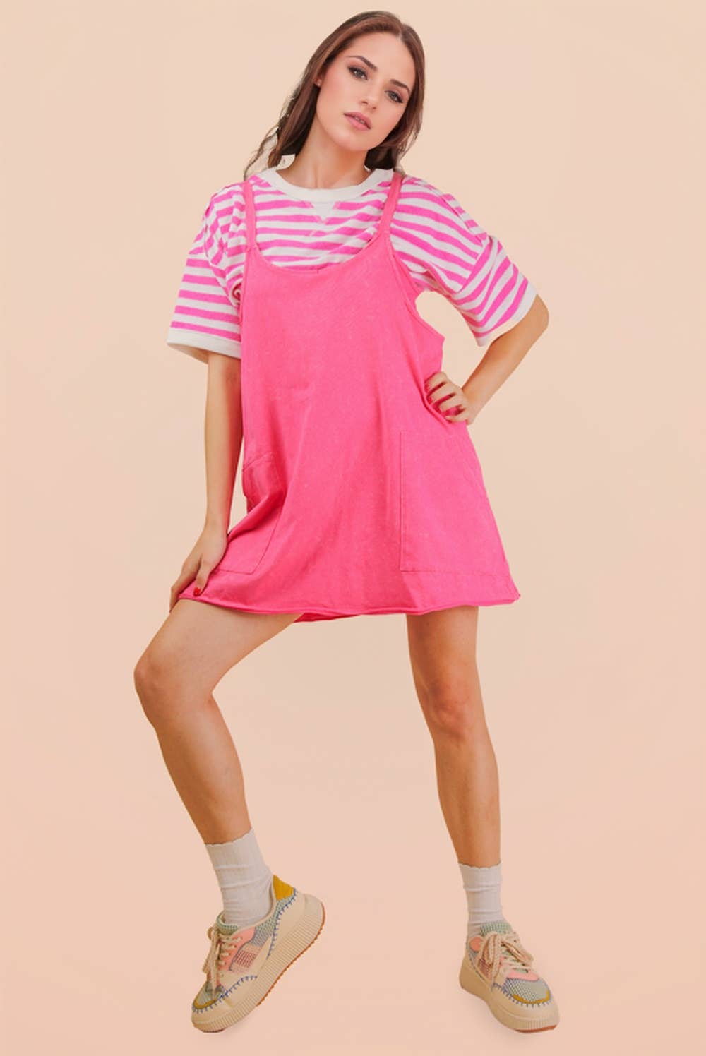 Mineral Washed Mini Dress w/ Shorts Inside 