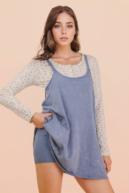Mineral Washed Mini Dress w/ Shorts Inside 