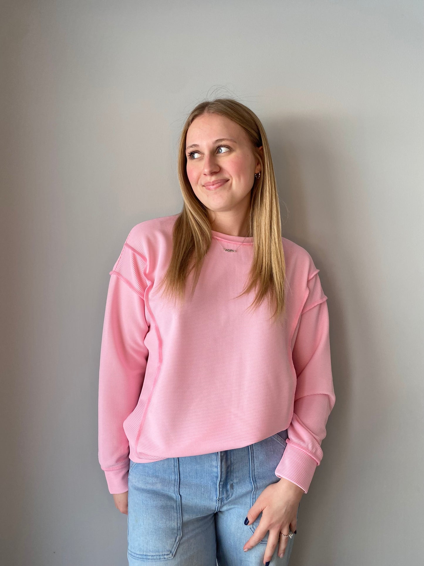 Ribbed Exposed Seam Long-Sleeve