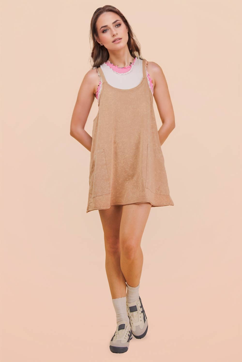 Mineral Washed Mini Dress w/ Shorts Inside 