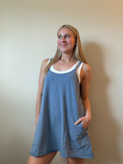 Mineral Washed Mini Dress w/ Shorts Inside 