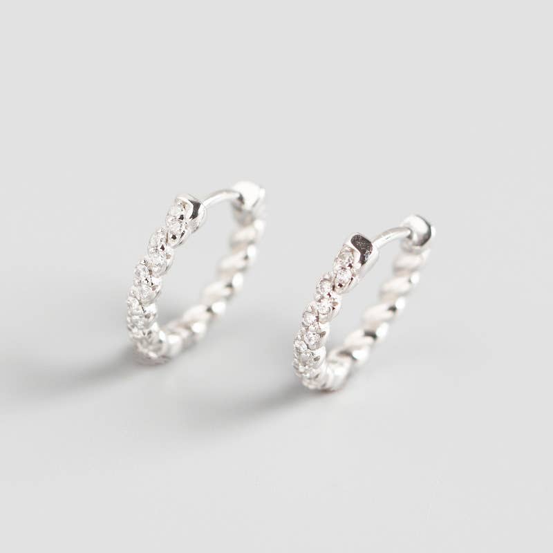 Paved Hoop Earrings (Silver or Gold)