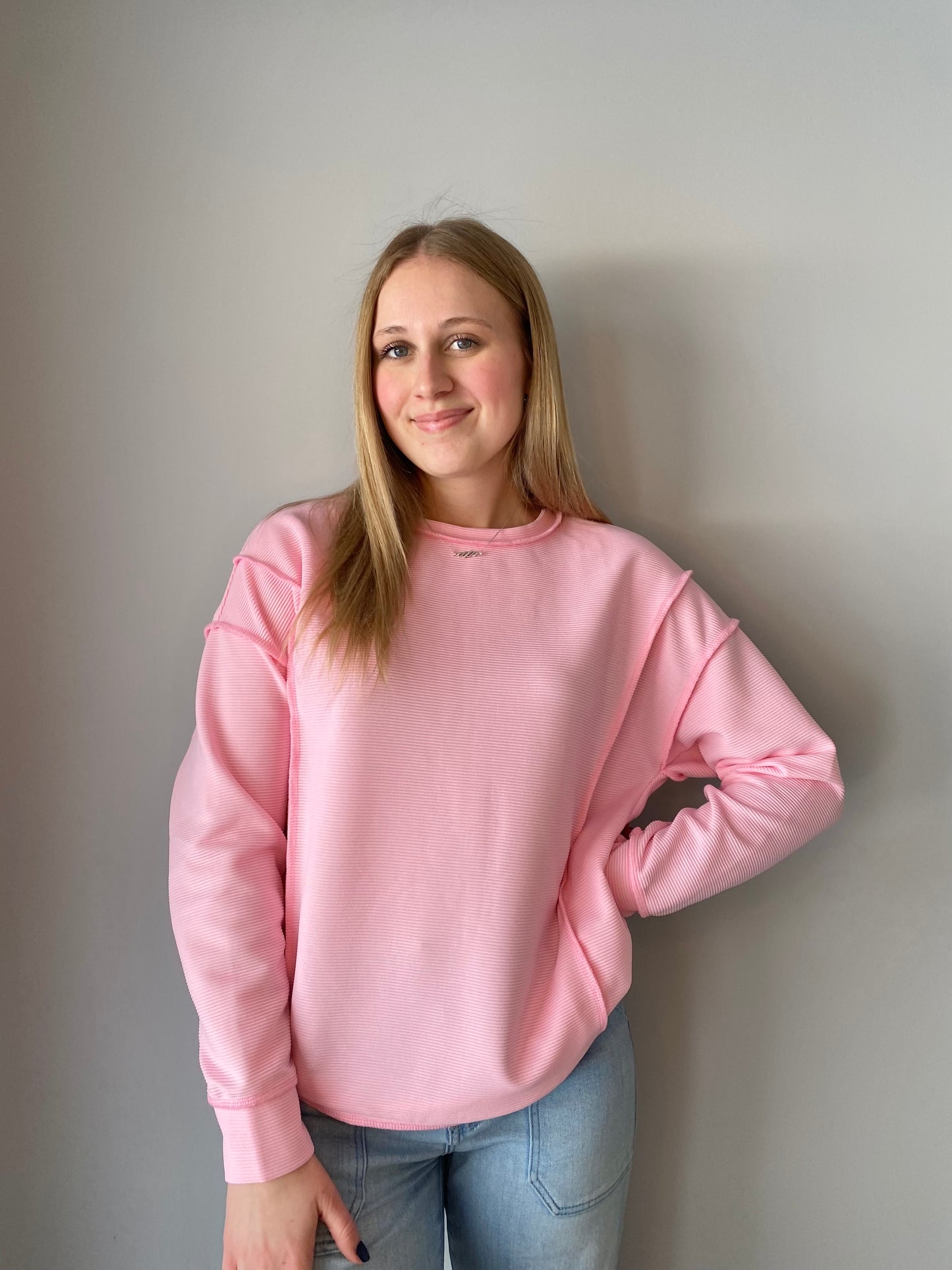 Ribbed Exposed Seam Long-Sleeve