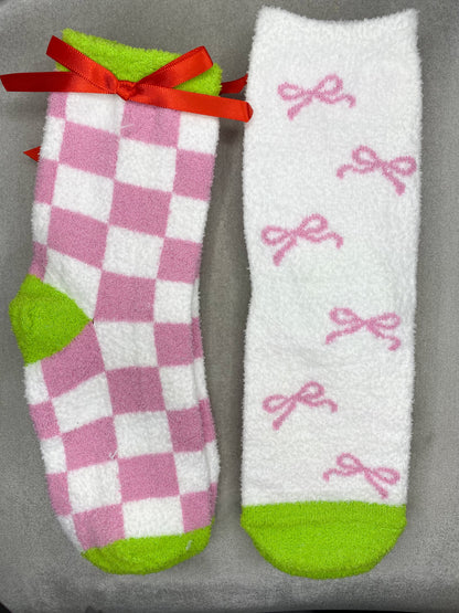 Pink and Green Fuzzy Socks