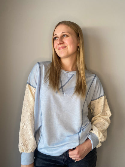 Contrast Lace Sleeve Top