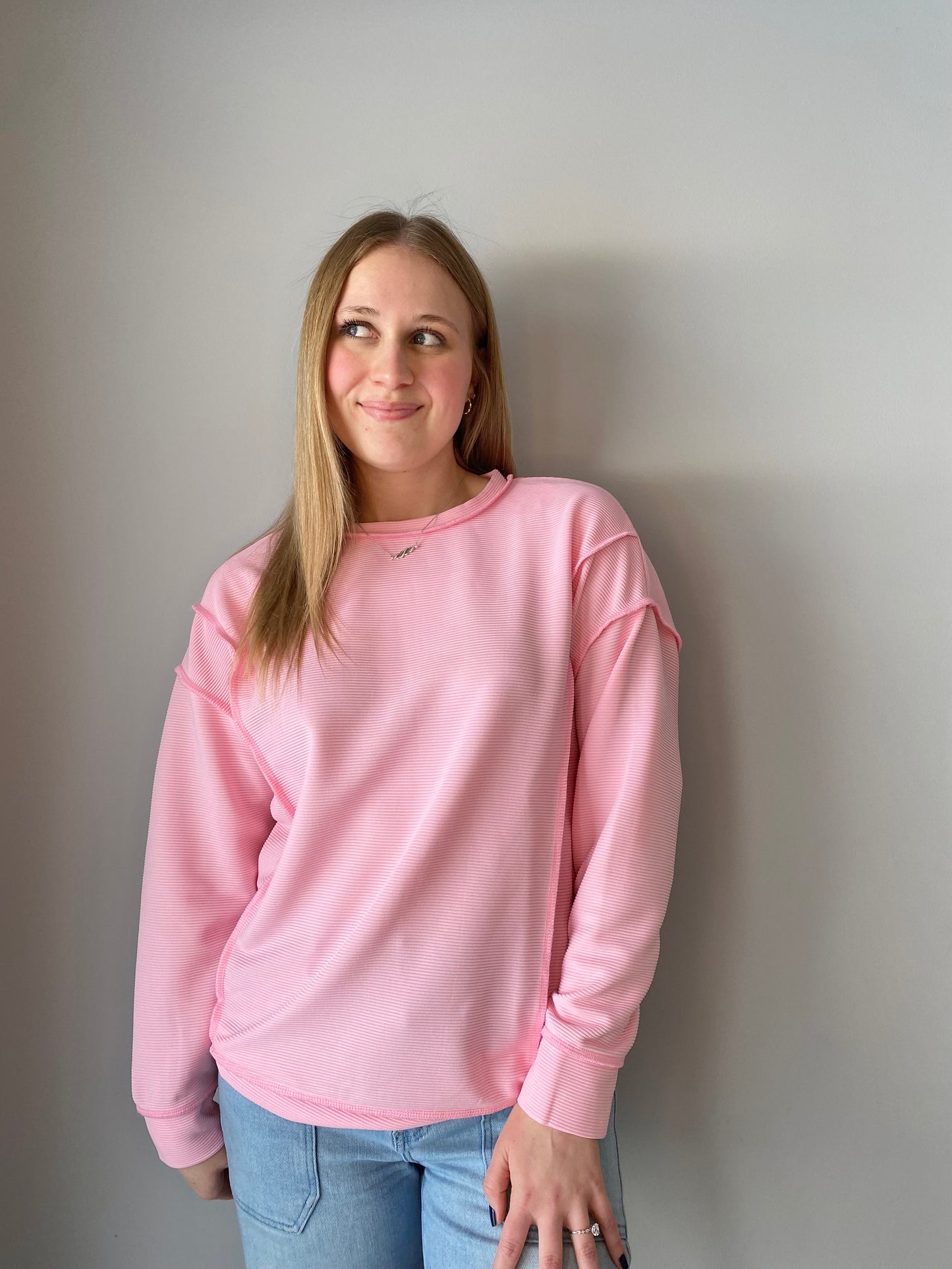 Ribbed Exposed Seam Long-Sleeve