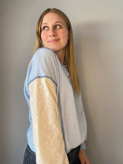 Contrast Lace Sleeve Top