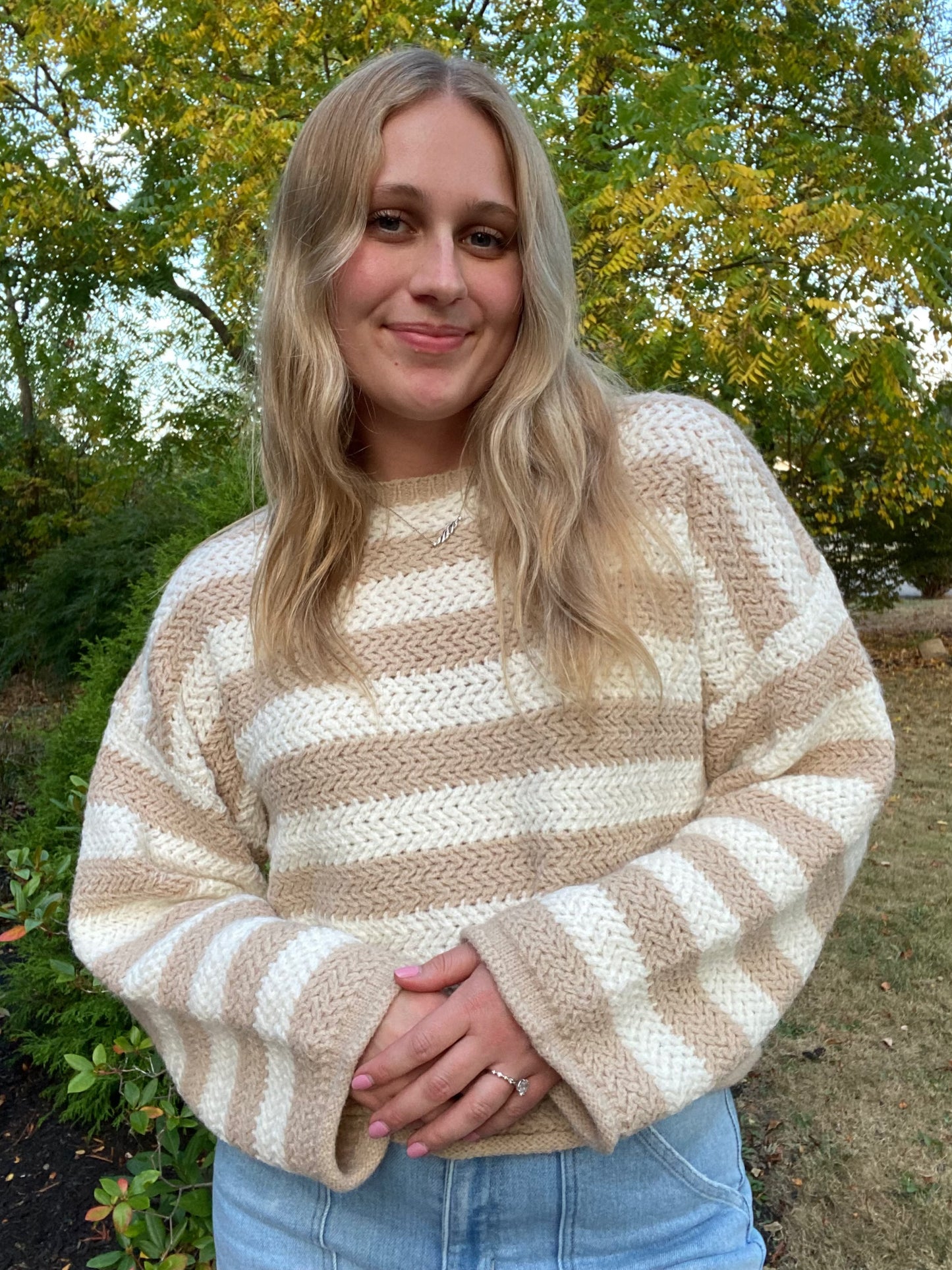 Beige Striped Knit Sweater