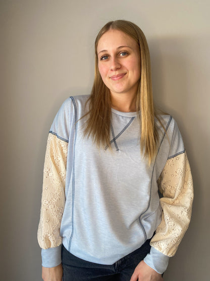 Contrast Lace Sleeve Top