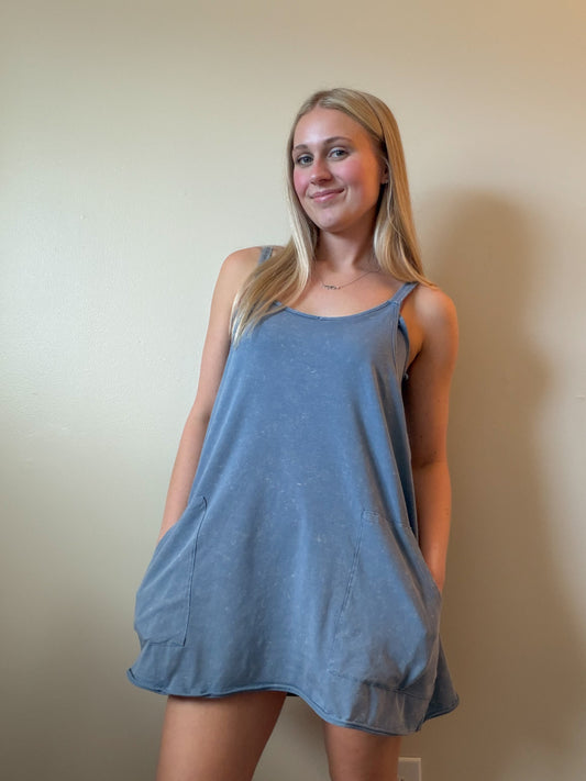 Mineral Washed Mini Dress w/ Shorts Inside 
