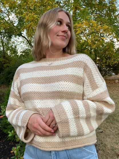 Beige Striped Knit Sweater