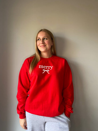 Merry Bow Christmas Crew Neck