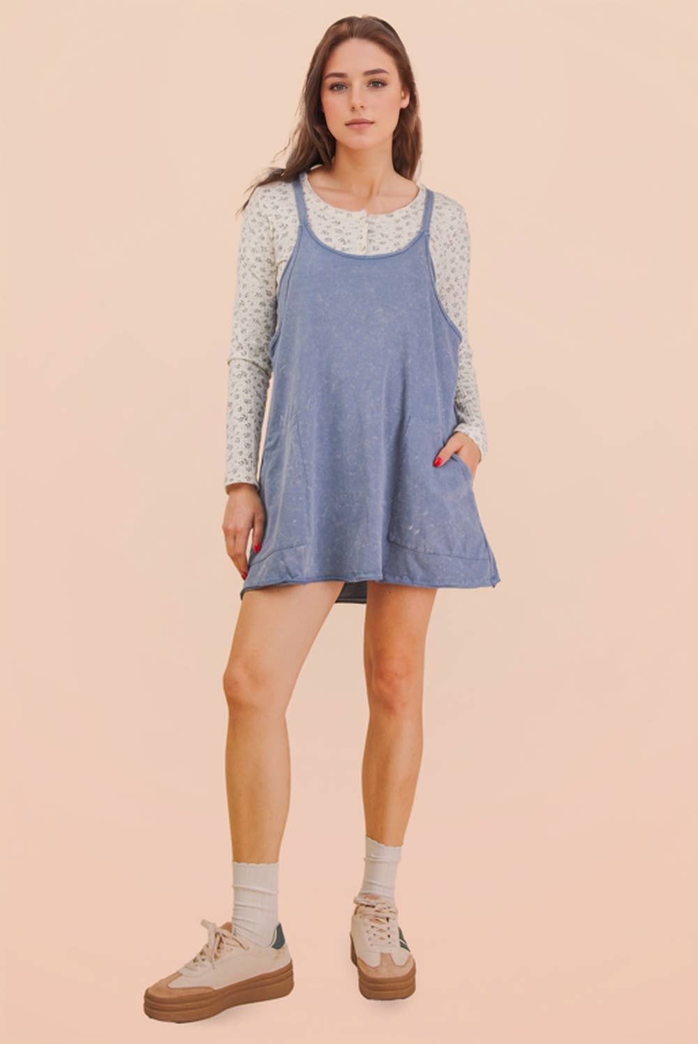 Mineral Washed Mini Dress w/ Shorts Inside 