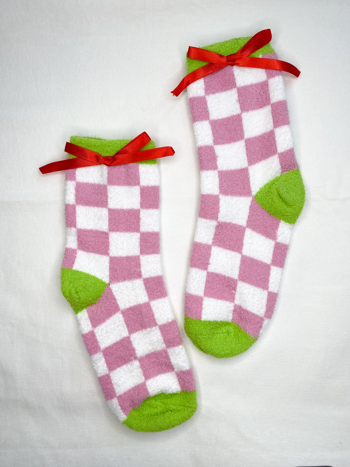 Pink and Green Fuzzy Socks