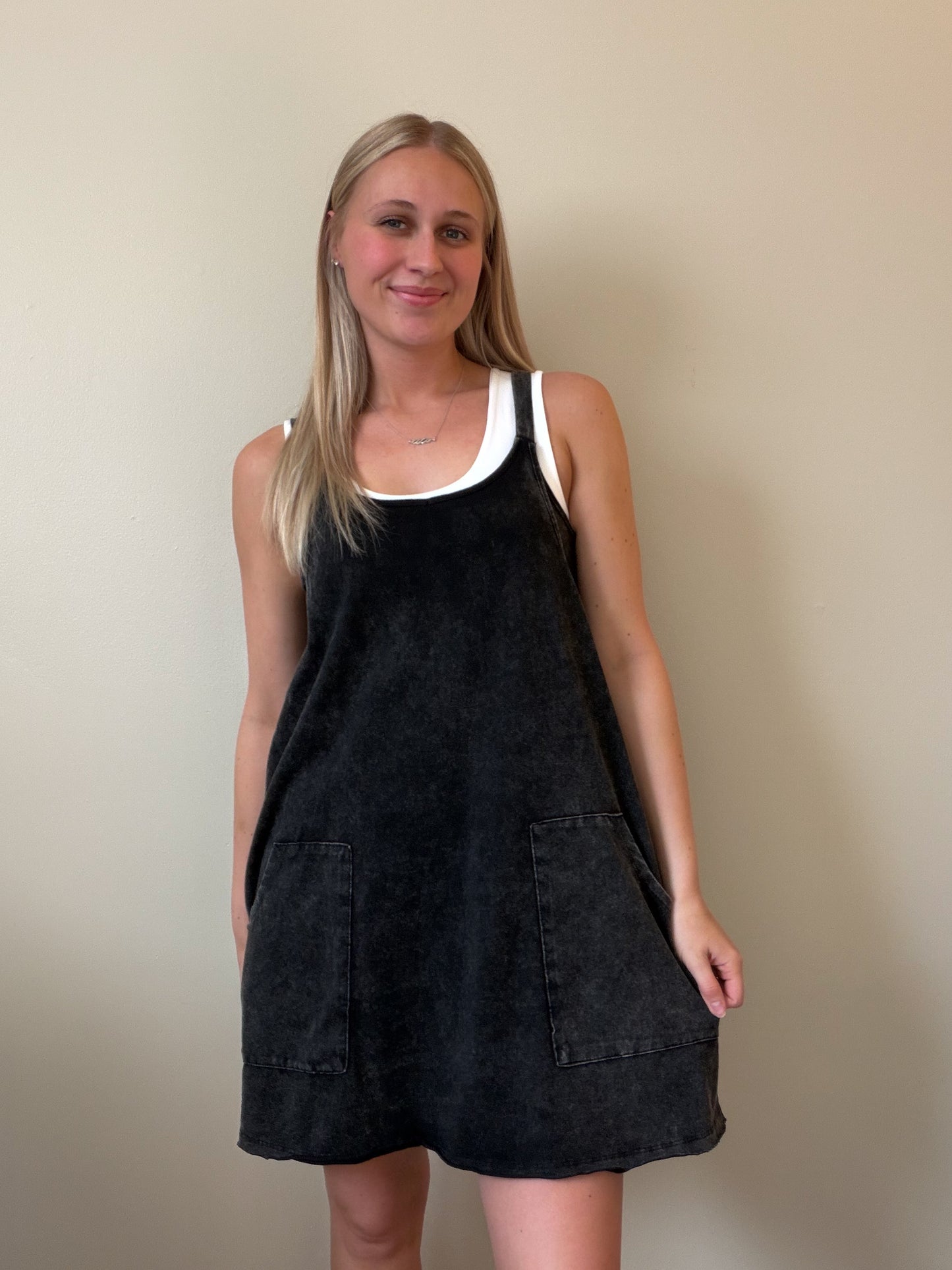 Mineral Washed Mini Dress w/ Shorts Inside 