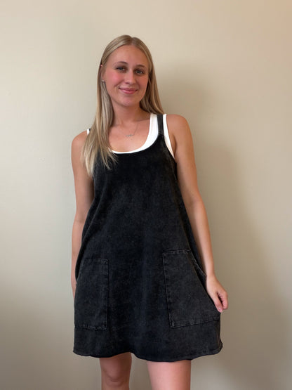 Mineral Washed Mini Dress w/ Shorts Inside 