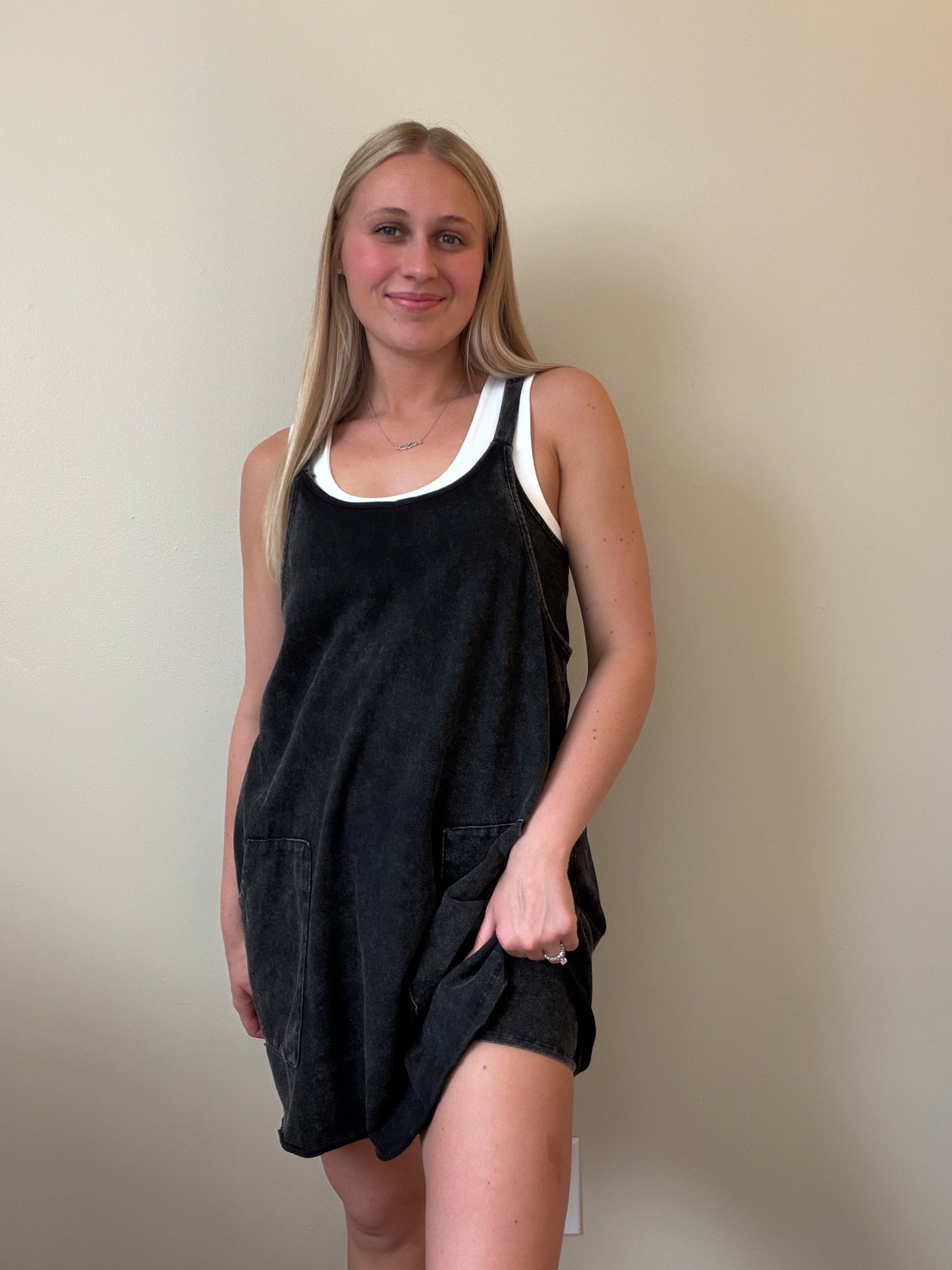 Mineral Washed Mini Dress w/ Shorts Inside 
