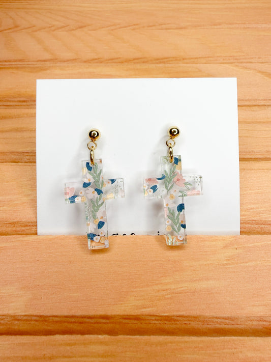 Floral Cross Dangle Earrings