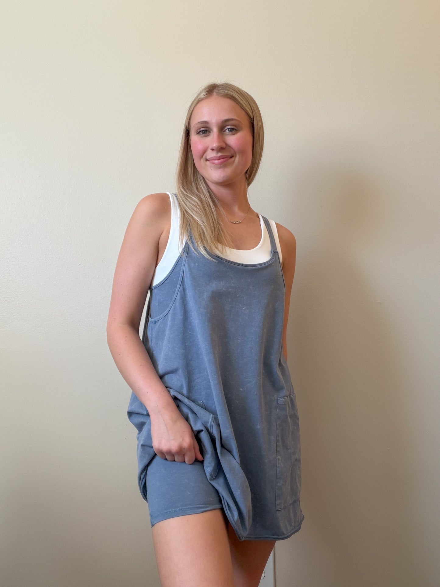 Mineral Washed Mini Dress w/ Shorts Inside 