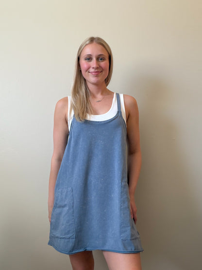 Mineral Washed Mini Dress w/ Shorts Inside 