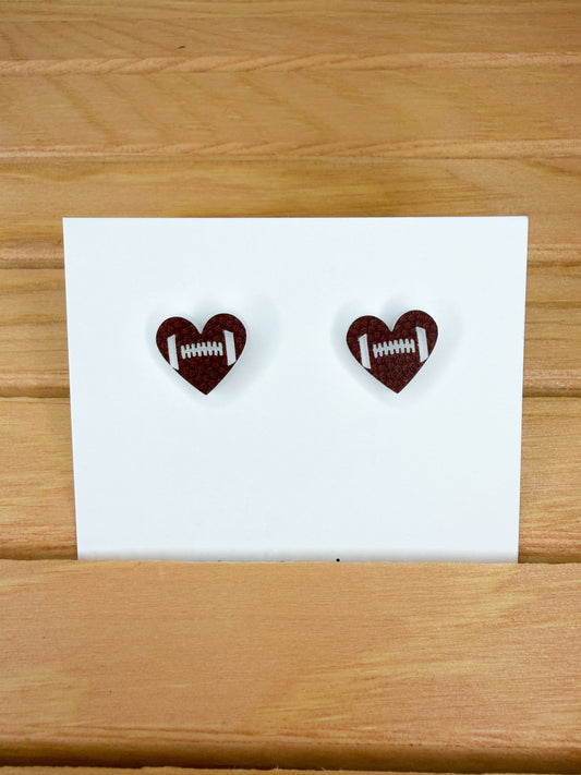 Football Heart Stud Earrings