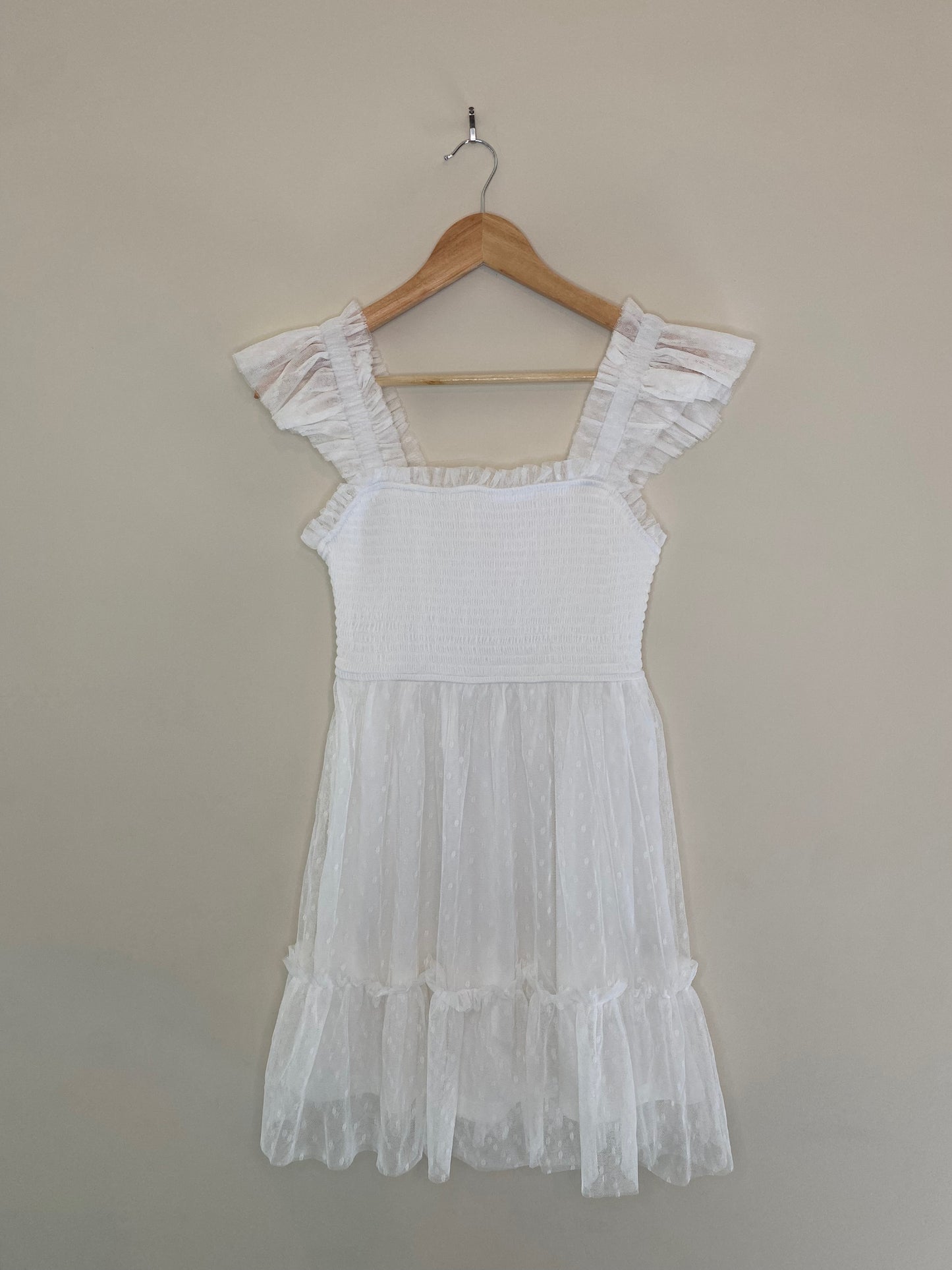 Polka Dot Chiffon Smocked Ruffle Detail Mini Dress