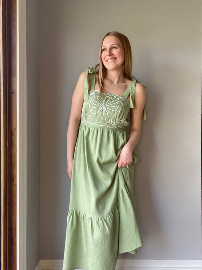 Embroidery Detail Midi Dress