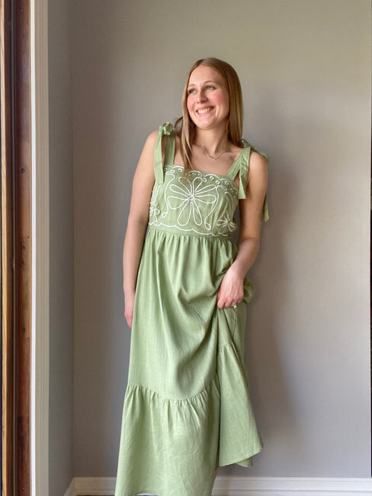 Embroidery Detail Midi Dress