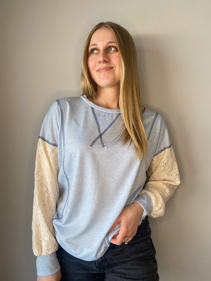Contrast Lace Sleeve Top