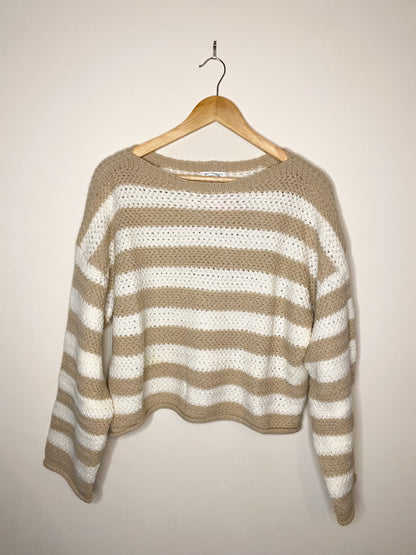 Beige Striped Knit Sweater