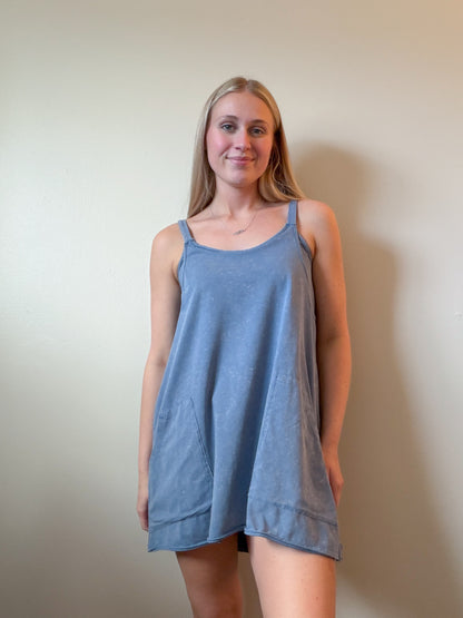 Mineral Washed Mini Dress w/ Shorts Inside 