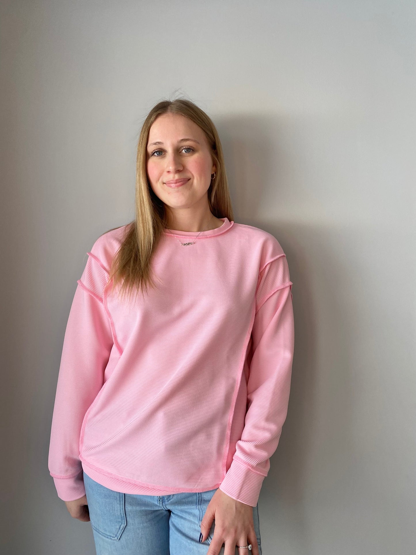 Ribbed Exposed Seam Long-Sleeve