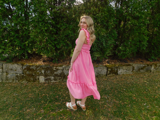 Ruffle Detail Empire Waist Sleeveless Midi Dress