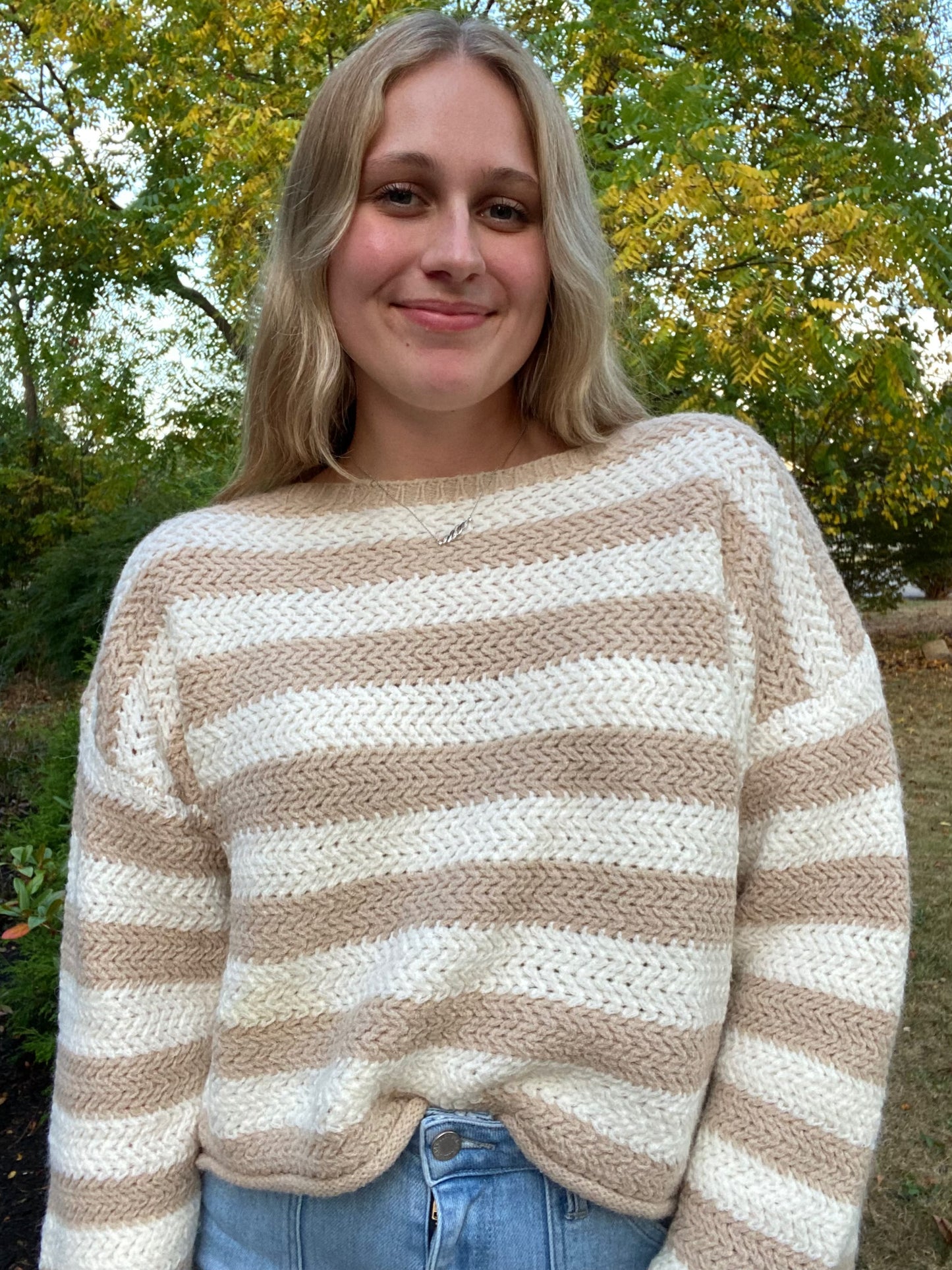 Beige Striped Knit Sweater