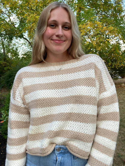 Beige Striped Knit Sweater