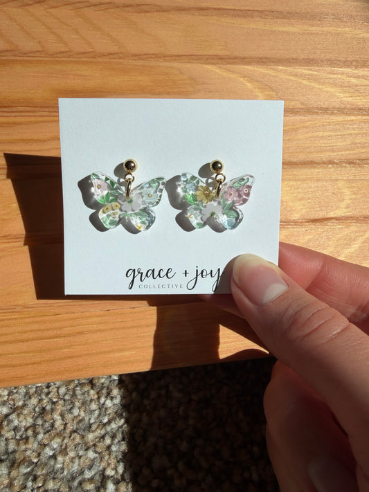 Floral Butterfly Dangle Earrings