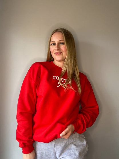 Merry Bow Christmas Crew Neck