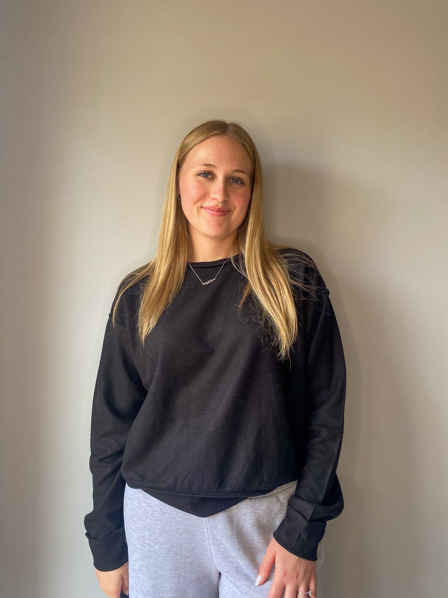 Reverse Seam Long-Sleeve Crew Neck